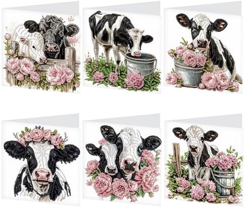 6pcs5D Diamond Painting Greeting Card kits, rose bucket Little Bull Adult DIY Diamond Art Greeting Card with envelope, special Valentine's Day creative gift by Tontut