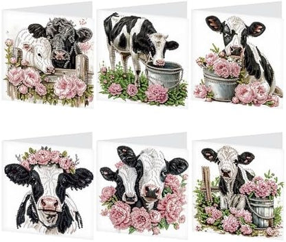 6pcs5D Diamond Painting Greeting Card kits, rose bucket Little Bull Adult DIY Diamond Art Greeting Card with envelope, special Valentine's Day creative gift by Tontut