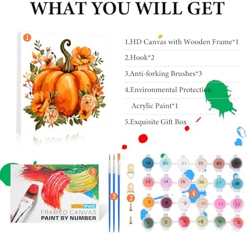 Fountor Fall Framed Paint by Numbers Kit for Adults Beginner 10x10 in - Image 4