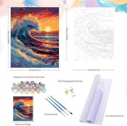 Natuyalo Paint by Numbers for Adults - DIY Adult Paint by Number Kits Painting on Canvas Sea Wave Painting by Numbers for Beginners, Sunset Seascape Art Craft Kits for Adults (16x20 Inch) - Image 5