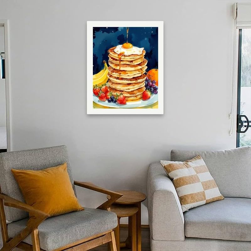 TAOPAOLAB Breakfast Stack Paint by Numbers Kit for Adults - DIY Pancakes with Egg, Syrup and Fruits Painting on Canvas 16x20 Inches, Acrylic Paint Set, Suitable for Beginners, Art for Home Decoration - Image 4