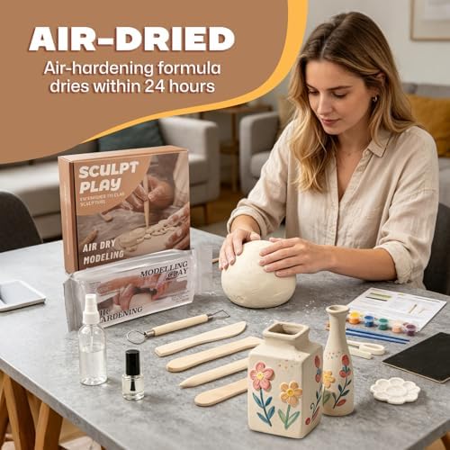Air Dry Clay Kit for Adults, Complete Pottery Set for Beginners with Tools, Handmade Art Gifts for Women Men - Image 4