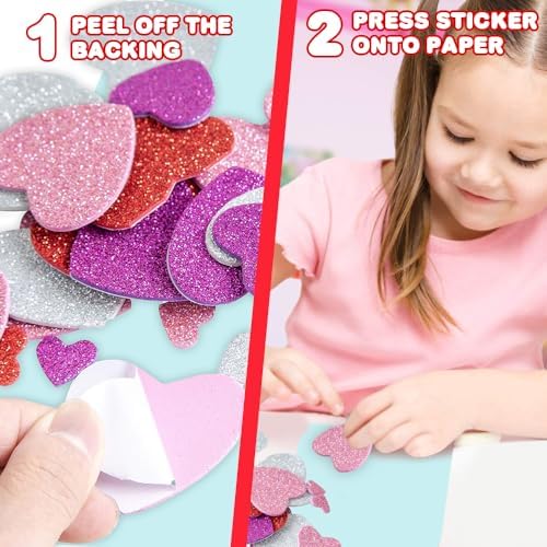ArtCreativity 126+ Pcs Valentine's Day Heart Doilies Card Crafts for Kids - Valentine Day Crafts for Classroom Parties - Valentines Craft Supplies Kits with Heart Doilies and Glitter Foam Stickers - Image 3