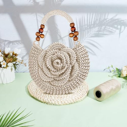ACRNIGHEET Crochet Kit for Beginners White Khaki Crochet Purse Bag for Women DIY Tote Bag Making Kit with Step-by-Step Tutorials Hobbies Project for Starter Boho Style Gift Ideas - Image 5