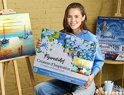 Figured'Art Paint by Numbers Kit for Adults with Frame Sailboats at The Port 16"x20" - Craft Art Painting DIY Kit Canvas Already Stretched on a Wooden Frame - Image 2