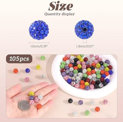 105pcs 10mm Rhinestone Beads for Jewelry Making, Dark Green Shiny Round Disco Ball Beads Bulk, Sparkle Crystal Clay Christmas for Bracelet Baseball Necklace Earring Crafting and DIY - Image 4