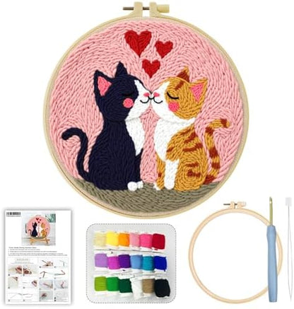 ZuoAnLF Punch Needle Kit Beginners Adults, DIY Easy Animal Embroidery Set for Starter Art Craft, Needling Punching Project with Patterns, Tools, Yarns, Hoop, Instruction - Image 2
