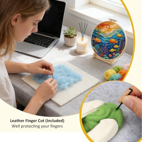 Zovylks Natural Landscape Needle Felting Kits Beginners, 7.9 Inch DIY Wool Felting Painting Starter Kit, Needle Felt Set for Home Decor with Foam Pad, Instructions (Fish) - Image 5