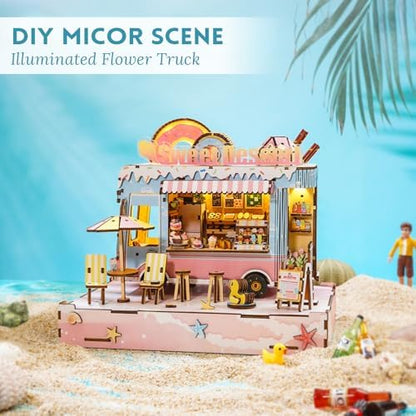 DIY Miniature House Kit (Sweet Dessert Truck) Tiny Dollhouse Kits for Adults to Build, Mini Model Kits with LED, Wooden Adults Crafts Puzzles, Birthday Gifts for Family Friends - Image 2