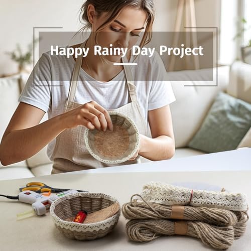 AOUXSEEM 8 Sets Basket Weaving Craft Kit for Beginners,DIY Burlap Style Desk Storage Small Parts Candy Cookies Bowls,8 inches Plastic Base and 109yd Jute Twine and Cork Linings & Lace - Image 6