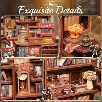 CUTEBEE Book Nook Kit, DIY Miniature House Coffee Shop Dollhouse - Image 4
