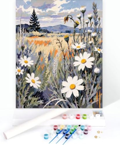 Sceorixa Landscape Paint By Numbers Kit for Adults - DIY Daisy Meadow Painting On Canvas, Acrylic Paint Set, Suitable for Beginners, Wall Art Decor for Home Decoration Or Gifts(16X20IN Framed) - Image 3