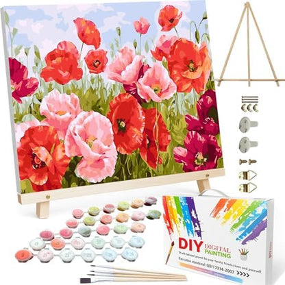 BAISITE Paint by Numbers Kit for Adults Beginners,20" Wx16 L Canvas for Painting Kits for Adults in Colorful Box Poppy Flowers-BSC001-Already Stretched on a Wooden Frame by PaintbyNumbersKitsforAdults