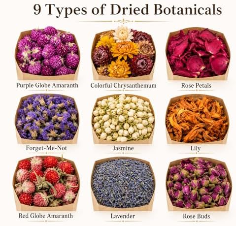Sukh Dried Herbs Kit - Dried Botanicals Bulk,9 Bags Natural Dry Flowers and Herbs for Soap,Candle,Perfume,Bath Bombs,Resin Jewelry Making Supplies,Fragrance Sachet DIY and Witchcraft - Image 2