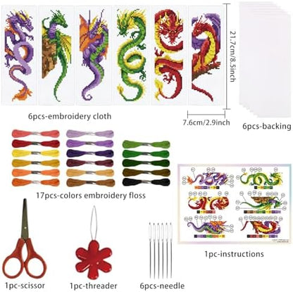 ORIGACH 6 Set Dragon and Loong Cross Stitch Bookmark Kit for Beginner - Image 2
