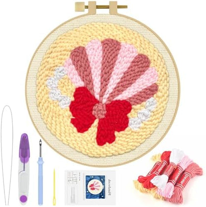 ERKOON Punch Needle Kit Adults Beginners, DIY Easy Sea Animals Embroidery Set for Starter Art Craft, Needling Punch Project with Patterns, Tools, Yarns, Hoop, Instruction (Shell) by ERKOON
