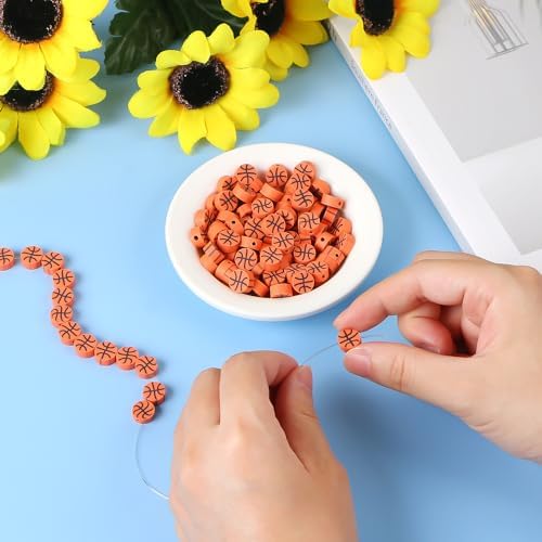 EVERMARKET 100pcs Basketball Beads Polymer Clay Basketball Beads Charms Ball Spacer DIY Sports Bead for Necklace Bracelet Handmade Jewelry Making Accessories Supplies - Image 6