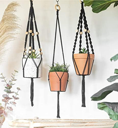 Macrame Kit-Black Edition-Makes 3 Macrame Plant Hangers with Easy to Follow Instructions for Adult Beginners - Includes 109 Yards 3mm Cotton Macrame Cord, Wooden Beads & Custom Instruction Booklet - Image 3
