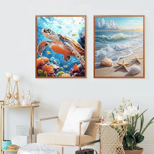 Yunruily 3 Pack Beach Adult Paint by Numbers - Paint by Number kit for Adults,Sea Turtle Paint by Number Adult for Gifts Home Wall Decor 12x16inch - Image 7