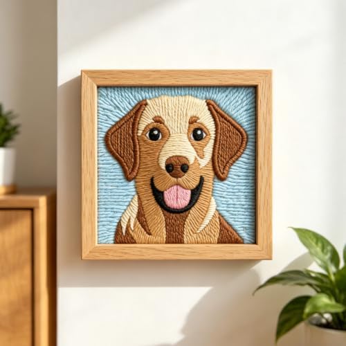 INFUNLY Labrador Dog Punch Needle Kit Animal Punch Needle Embroidery Kits for Adults DIY Punch-Stitching Kit with Instruction Threader Needles Square Frame for Wall Decor 9.4''x9.4'' - Image 6