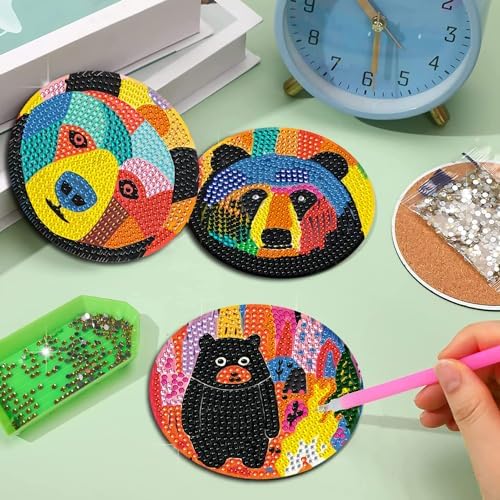 EWJRNSF 6 PCS Bruin Diamond Art Coasters DIY Kit with Holder for Adults - Image 4