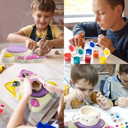 Roaxkois Pottery Wheel for Kids – Complete DIY Arts & Crafts Painting Kit with Air Dry Clay, Paints, Tools, Apron & Stickers – Creative Gift for Girls & Boys Ages 6 7 8 9 10 11 12+ - Image 7