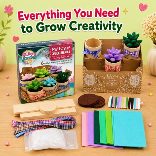 Glittery Garden Felt Succulent Craft Kit. Sewing Project to Make 6 Plushies - Image 6