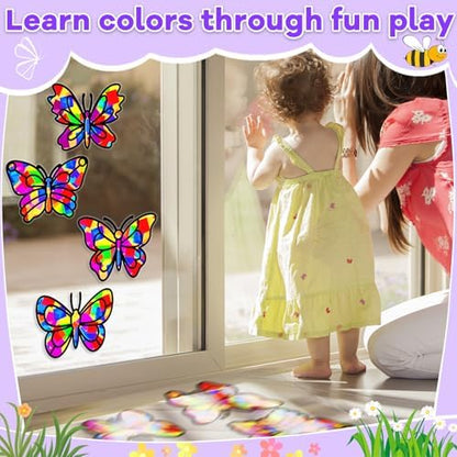 Lonfliness 32 Sets Butterfly Suncatcher Craft Kit DIY VBS Window Stain Glass Effect Paper Butterfly Sunday School Classroom Decors Spring Easter Art Craft Creative Activity Project Kid Gift Favor - Image 5