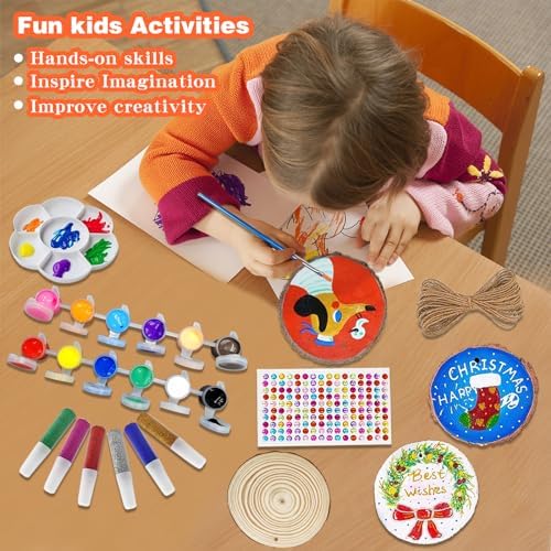 Collabell Wooden Christmas Ornaments DIY Kit - 20PCS Unfinished Natural Wood Slices with Pre-Drilled Holes for Painting Crafts, Make Your Own Personalized Xmas Tree Hanging Decor (3.2-4.4 Inch) - Image 6