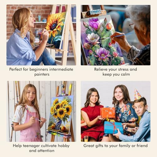 Bowetile 4 Pack Flowers Paint by Numbers for Adults Beginners Framed, Sunflower Adults' Paint-by-Number Kits, Easy Adult Paint by Number Kits on Canvas, Acrylic Number Painting for Home Decor, 8x12in - Image 6