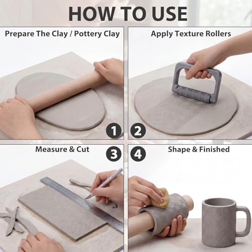 Leriton 9 Pcs Clay Texture Roller Set with Handle, Geometric - Image 5