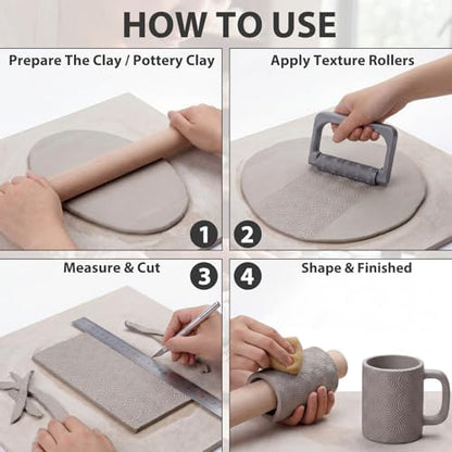 Leriton 9 Pcs Clay Texture Roller Set with Handle, Geometric - Image 5