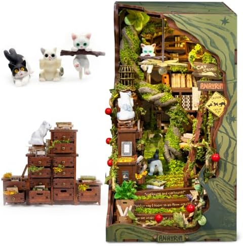 Anavrin Book Nook Kit Cats Crossin DIY 3D Wooden Booknook for Adults, Teens and Book Lovers, Bookshelf Insert Library Decor, Creative Gift for Family, Friends, and Elderly by Anavrin