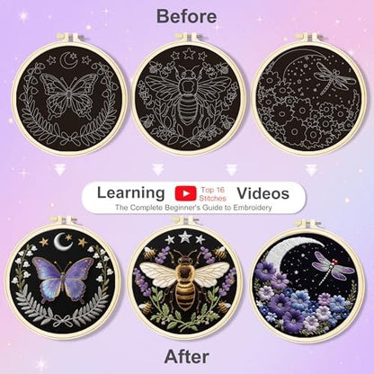 Huacan Embroidery Kit for Adults Beginners with 3 Hoops & Gift Box - Image 3