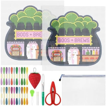 XunYee Needlepoint Canvas Kit, Halloween Boos and Brews by XunYee