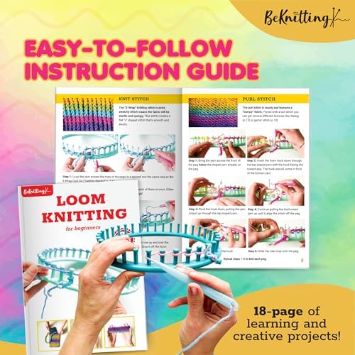 BeKnitting Loom Kit - Beginner Learn to Knit Hat, Bag and Headband for Kids & Adults | DIY Arts & Crafts w/Round Loom, Yarn, Crochet Hook, & Pen | Weaving | Holiday Gifts, Gift-Ready Box - Image 4