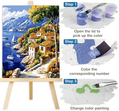 Lxmsja Mediterranean Coast Paint by Numbers Kit for Adults, Boats Acrylic Paint by Numbers for Adults Beginner, DIY Craft Supplies Oil Painting Kits for Home Wall Decor 16x20 inch (No Frame) - Image 7