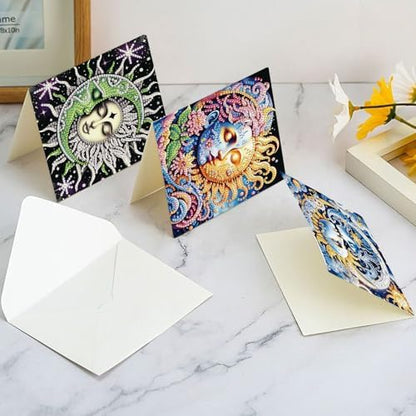 LazyFold 6 Pcs Diamond Art Painting Greeting Cards Kits, DIY Sun and Moon Handmade Festival Greeting Cards with Envelopes Diamond Art Crafts Birthday Cards Creative Gift - Image 7