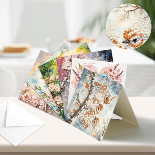 Artiphile DIY Pearl Art Painting Greeting Card Set Crafts Decor 6-Piece Foldable Cards Kit with Envelopes and Tools for Holiday Wishes Adult Crafting Project-Bird - Image 2