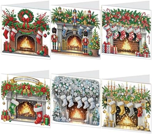 Diamond Art Painting Cards,6 Pack Gem Art Greeting Cards with Envelopes, 5D Diamond Dots Kits Birthday Cards Making Kits for Adults Family Friends Birthday Gifts(Christmas Fireplace) - Image 2