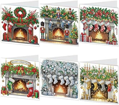 Diamond Art Painting Cards,6 Pack Gem Art Greeting Cards with Envelopes, 5D Diamond Dots Kits Birthday Cards Making Kits for Adults Family Friends Birthday Gifts(Christmas Fireplace) - Image 2