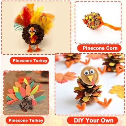 Qyeahkj Thanksgiving Pinecone Trukey Craft Kit for Kids (Makes 16), Fall Crafts Ornament for Kids Teens Adults Thankful Dinner Party Activity Supplies Classroom Project Table Centerpiece Decorations - Image 3