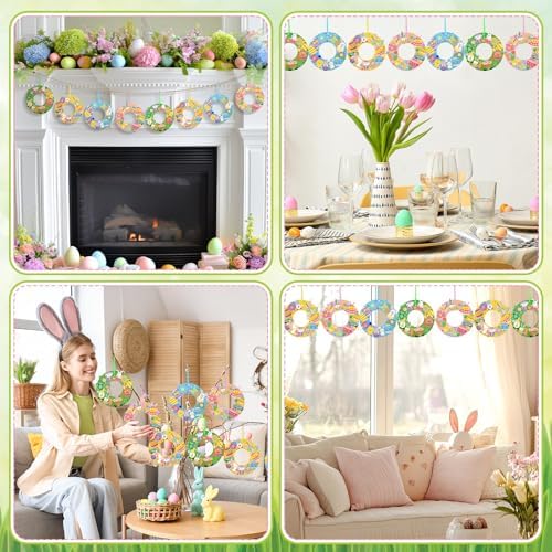 472 Pcs Easter Wreath Crafts Kits Spring Wreath Felt DIY Flower Bunny Rabbits Egg Duck Kits Crafts Hanging Ornaments with Stickers for Adults Spring Party Favor Home Activity - Image 3