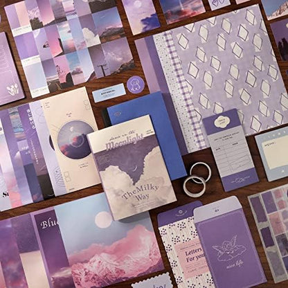 Draupnir Aesthetic Scrapbook Kit(348pcs), Bullet Junk Journal Kit with Journaling/Scrapbooking Supplies, Stationery,A6 Grid Notebook with Graph Ruled Pages DIY Scrapbook Gift for Girl Kid(Moonlight) - Image 3