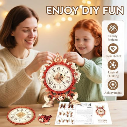 3D Puzzles for Adults Flame Flower Puzzle Clock Adult Crafts - Image 6