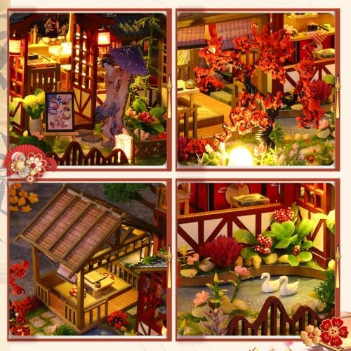 DIY Japanese Miniature House Kit, DIY Miniature Japanese Sushi Shop Dollhouse, 3D Wooden Sushi House Kit with LED Dustproof Covers & Music, Home Decor Birthday Gift Hands Craft for Adults - Image 4