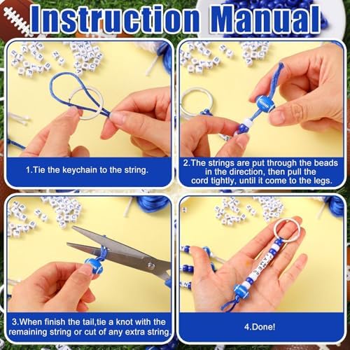 Landical 564 Pcs Football Keychain Making Kit DIY Name Bead Craft Blue - Image 2