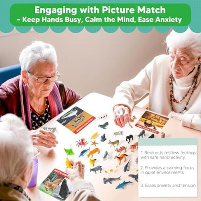 Animal Matching Memory Games for Dementia Patients | Alzheimers Activities Kit w/ 36 Realistic Animal Figures & 54 Cards, Fun Brain Training Product & Meaningful Gift for Seniors and Elderly - Image 4