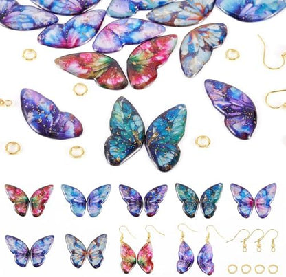 FASHEWELRY 14Pcs Resin Butterfly Wing Charms for Earring, Gradient Insect Wing Pendants Colorful Feather Wings Charms with Gold Foil for Jewelry Making - Earring Hooks & Jump Rings by FASHEWELRY