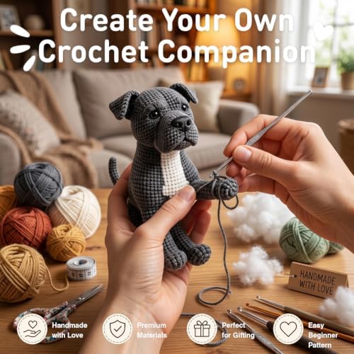DIY Crochet Pitbull Dog Kit for Beginners – Amigurumi Staffordshire Bull Terrier Stuffed Animal Knitting Kit with Yarn, Hook & Instructions – Easy Beginner Crochet Animal Craft for Adults & Dog Lovers - Image 5